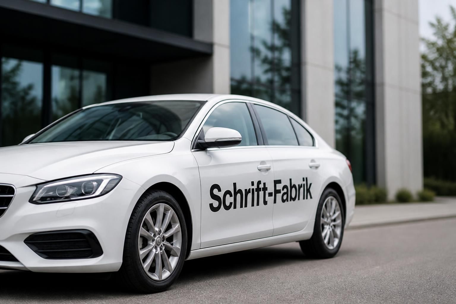 Weißer PKW mit präzisem Folienschnitt an der Fahrzeugseite
